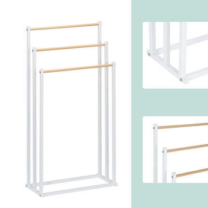 Freestanding Towel Rack, 3 Rails, Metal/Wood Finish