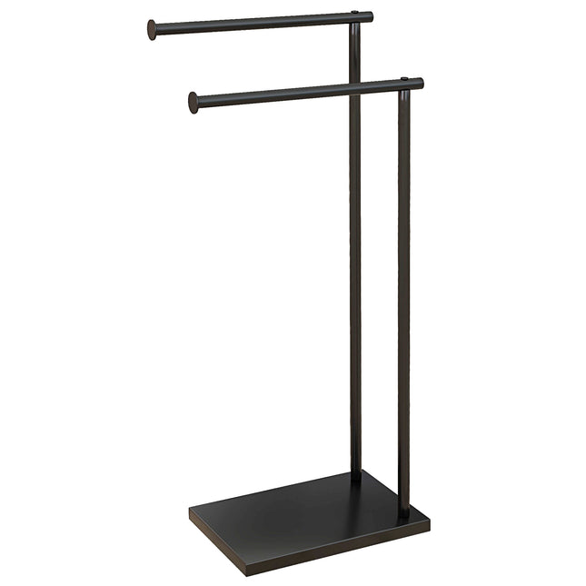Freestanding Towel Rack with 2 Bars, Black Metal 35.5x20x78 cm