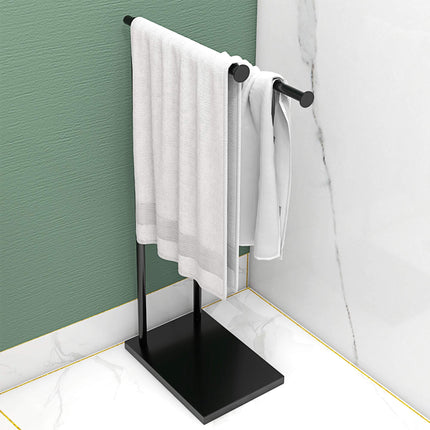 Freestanding Towel Rack with 2 Bars, Black Metal 35.5x20x78 cm