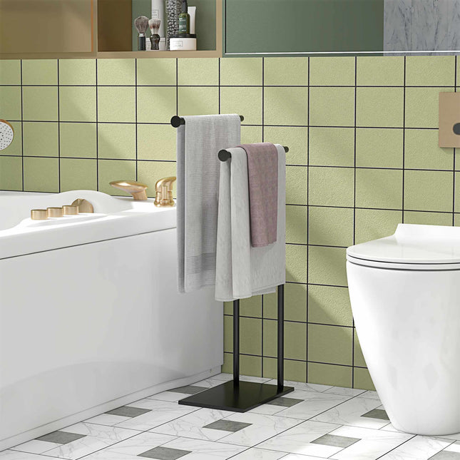 Freestanding Towel Rack with 2 Bars, Black Metal 35.5x20x78 cm