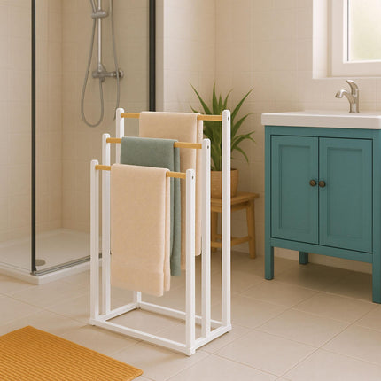 Freestanding Towel Rack with 3 Bamboo Rods