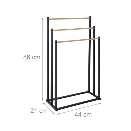 Freestanding Towel Rack with 3 Rails – Metal & Wood Finish