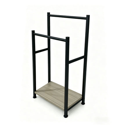 Freestanding Towel Rack with Shelf, Black-Grey, Steel & MDF