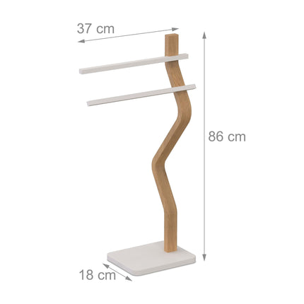 Freestanding Towel Stand with 2 Bars, Wood Frame