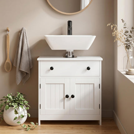 Freestanding White Bathroom Vanity Cabinet with Soft-Close Doors
