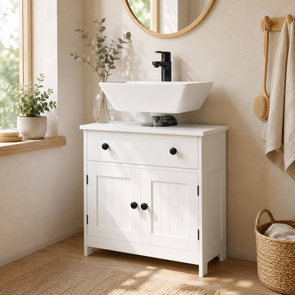 Freestanding White Bathroom Vanity Cabinet with Soft-Close Doors