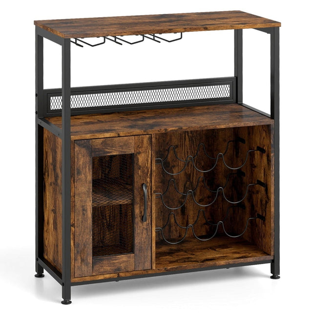 Freestanding Wine Cabinet with Removable Rack & Glass Holder