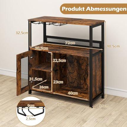 Freestanding Wine Cabinet with Removable Rack & Glass Holder