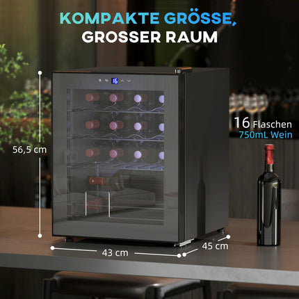 Freestanding Wine Fridge, 16 Bottles, Touchscreen, LED
