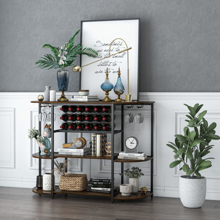 Freestanding Wine Rack Table, 18-Bottle, Glass Holder