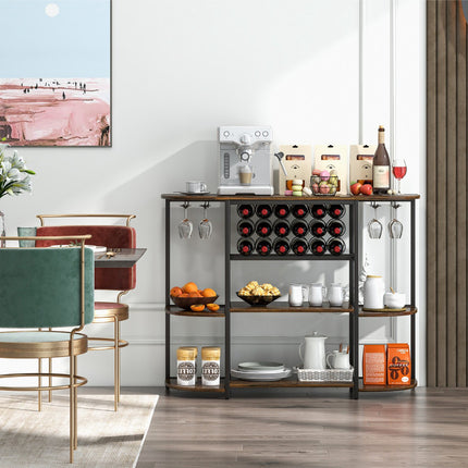 Freestanding Wine Rack Table, 18-Bottle, Glass Holder