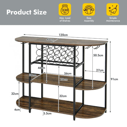 Freestanding Wine Rack Table, 18-Bottle, Glass Holder