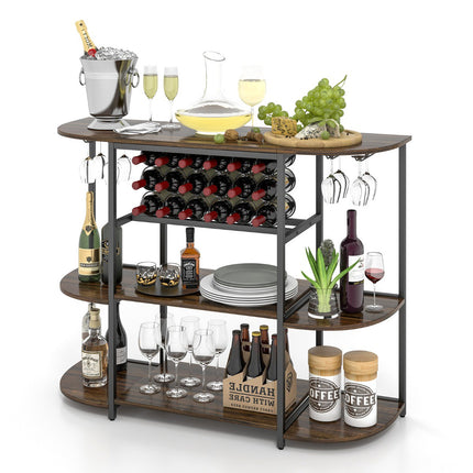 Freestanding Wine Rack Table, 18-Bottle, Glass Holder