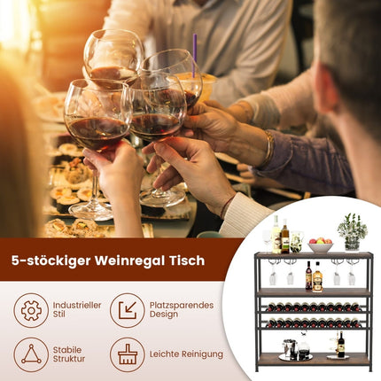 Freestanding Wine Rack with Glass Holder, Rustic Brown