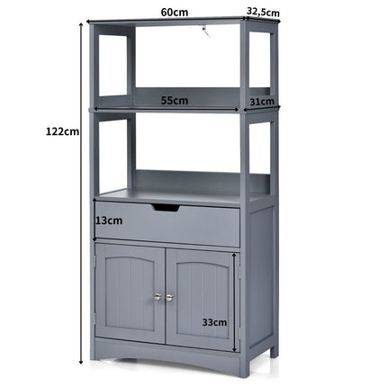 Freestanding bathroom cabinet with 2 doors & 3 open shelves & drawer tall cabinet gray