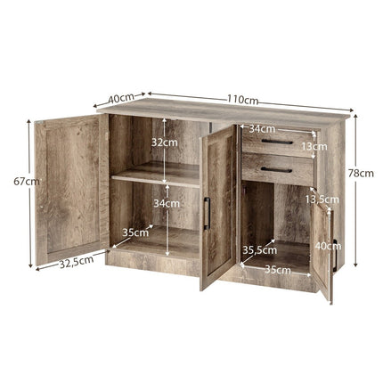 Freestanding buffet cabinet with 2 drawers, 3 doors and 1 adjustable shelf gray