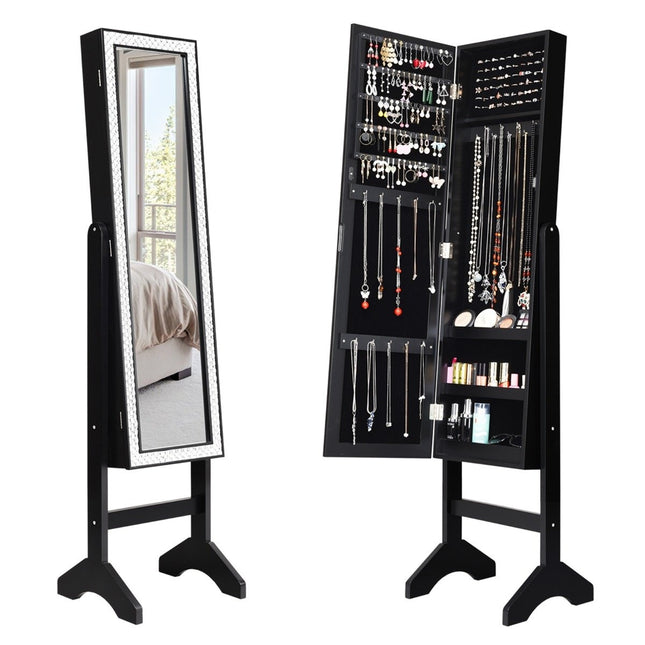 Freestanding jewelry cabinet with full-length mirror jewelry shelf 35.5 × 33 × 153 cm black