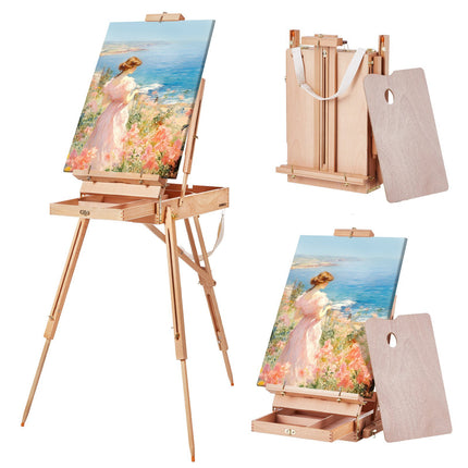 French Easel, Beechwood Foldable Sketchbox, Holds 34-Inch
