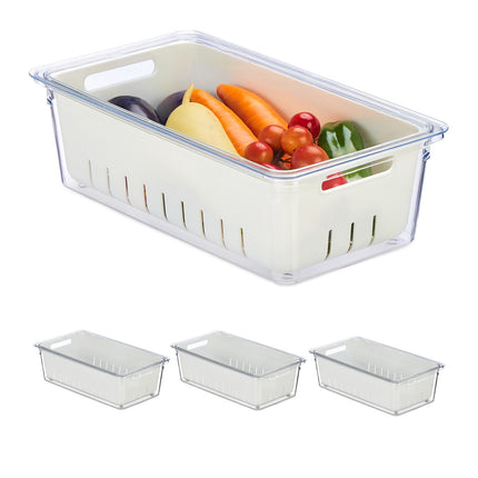 Fridge Storage Containers with Drainage Basket, Set of 4