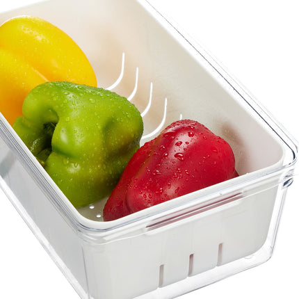 Fridge Storage Containers with Drainage Basket, Set of 4