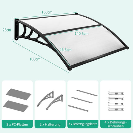 Front Door Awning 150x100 cm, Aluminum & Polycarbonate
