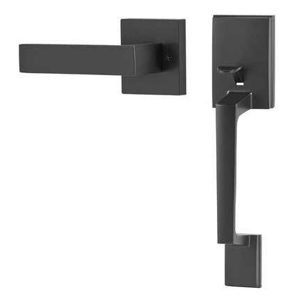 Front Door Handle Set, Square Lever, No Lock, Matte Black