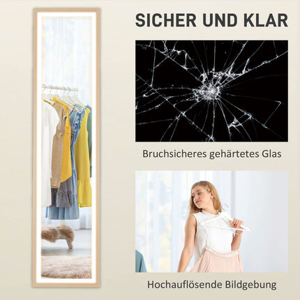 Full-Length LED Mirror, 40x160 cm, Touch Control, Oak