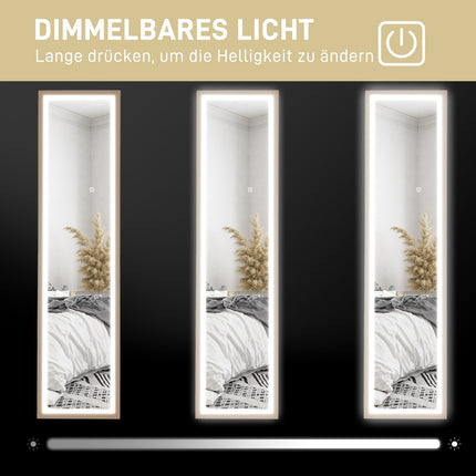 Full-Length LED Mirror, 40x160 cm, Touch Control, Oak