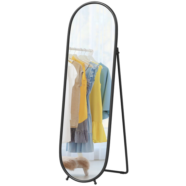 Oval full-length mirror with stand, metal frame 160x40 cm