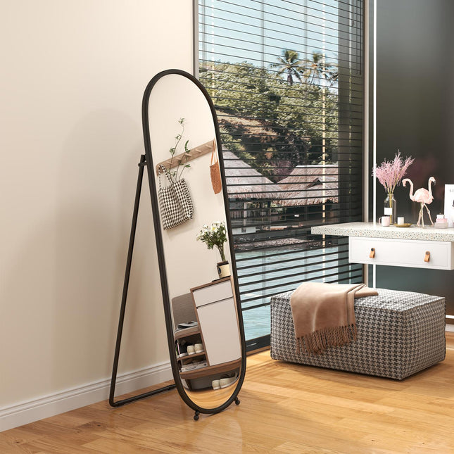 Oval full-length mirror with stand, metal frame 160x40 cm