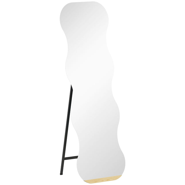Full-Length Mirror, Frameless, Wood Base, Wave Shape, Black