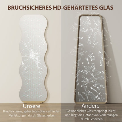 Full-Length Mirror, Frameless, Wood Base, Wave Shape, Black