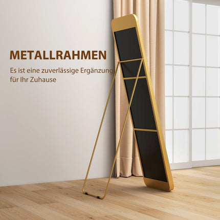 Full-Length Mirror, Freestanding Tilt, Gold Metal Frame, 160x40 cm