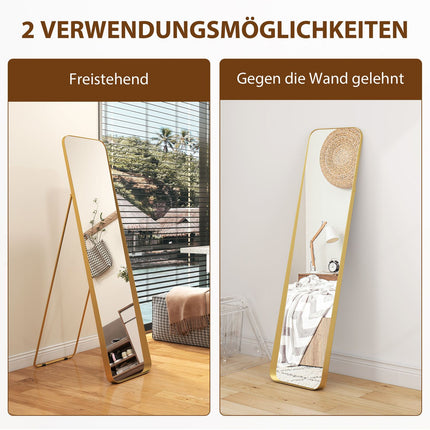 Full-Length Mirror, Freestanding Tilt, Gold Metal Frame, 160x40 cm