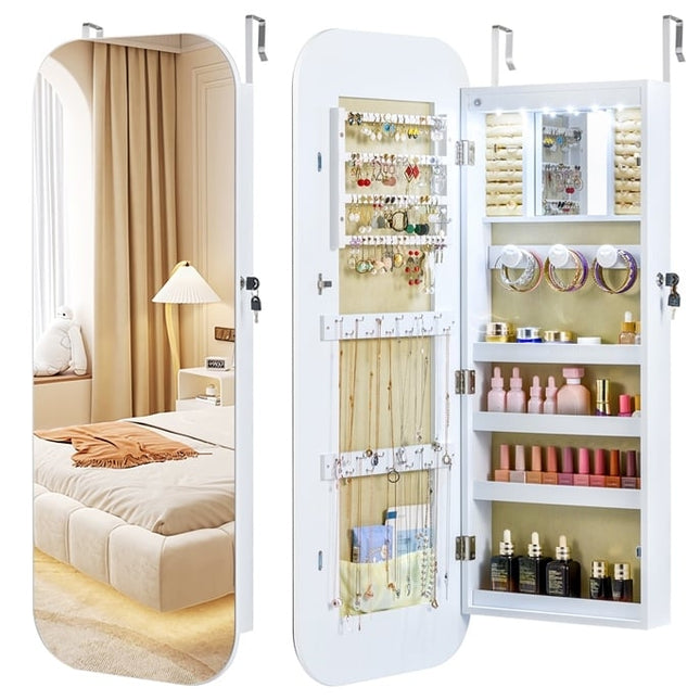 Full-Length Mirror Jewelry Cabinet with LED Lights