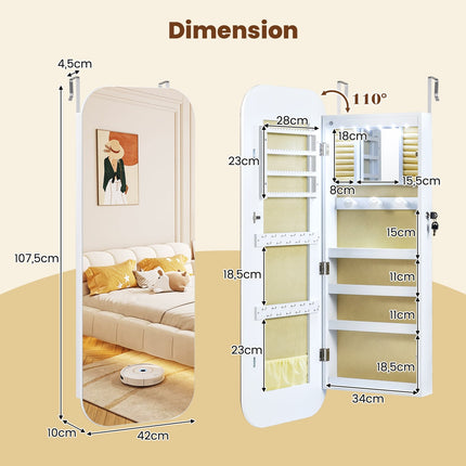 Full-Length Mirror Jewelry Cabinet with LED Lights