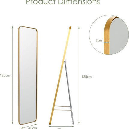 Full-Length Mirror – Wall-Mount Or Freestanding, Gold Steel