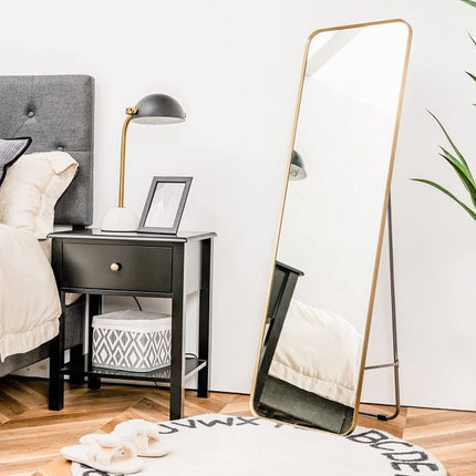 Full-Length Mirror – Wall-Mount Or Freestanding, Gold Steel