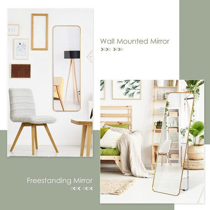 Full-Length Mirror – Wall-Mount Or Freestanding, Gold Steel