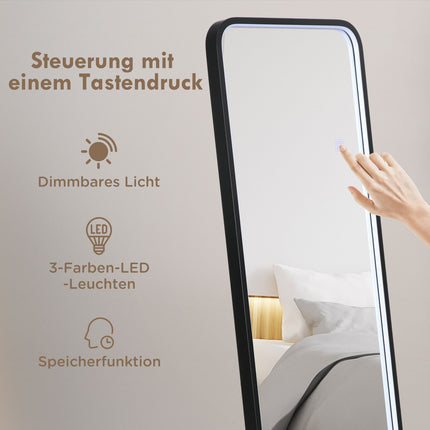 Dimmable full-length LED mirror, Touch Switch, Black, 46x146 Cm