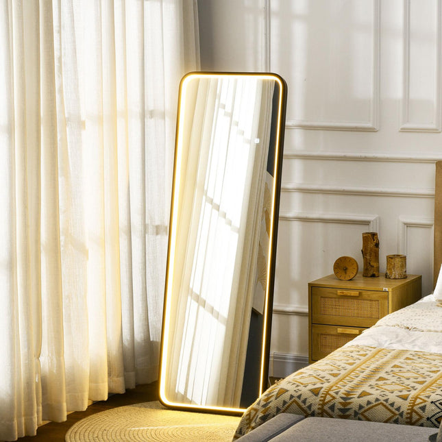 Dimmable full-length LED mirror, Touch Switch, Black, 46x146 Cm