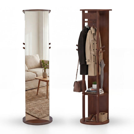 Full-Length Mirror with Rotating Stand, Walnut, 2 Rods