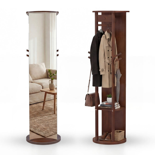 Full-Length Mirror with Rotating Stand, Walnut, 2 Rods