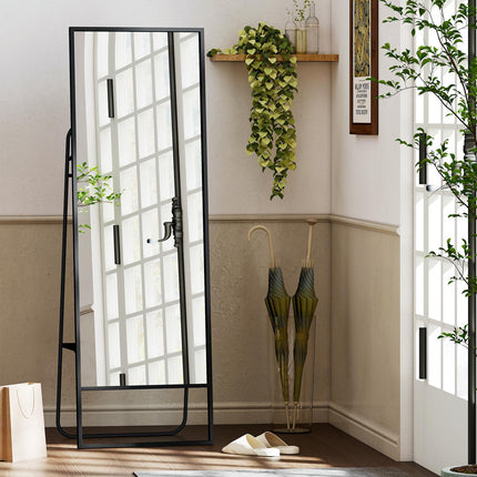 Full-Length Mirror with Shelf & Hooks, Black, 157x50 cm