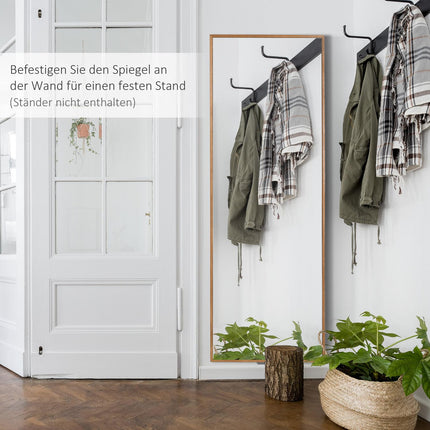 Wall mirror 125x45 cm - Wooden frame, natural finish