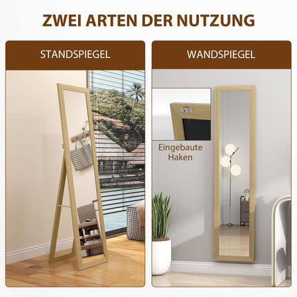 Full-Length Wall Mirror, Oak Frame, 37x40x155 cm