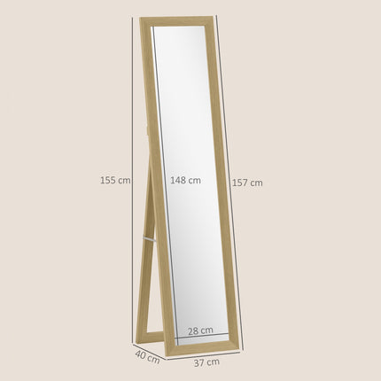 Full-Length Wall Mirror, Oak Frame, 37x40x155 cm