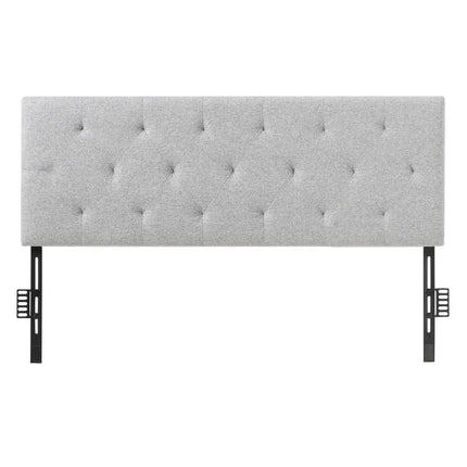 Full Size Headboard – Adjustable Height, Diamond Tufted, Light Grey