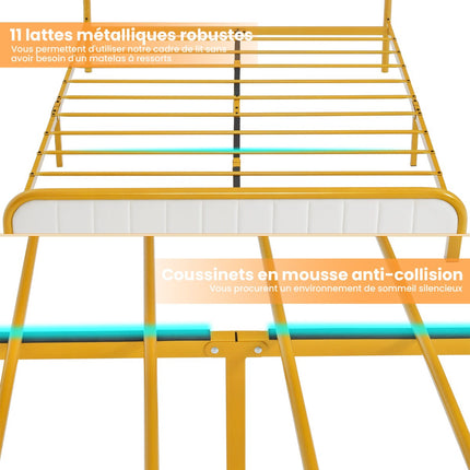 Full Size Metal Platform Bed Frame, Gold, Padded Headboard
