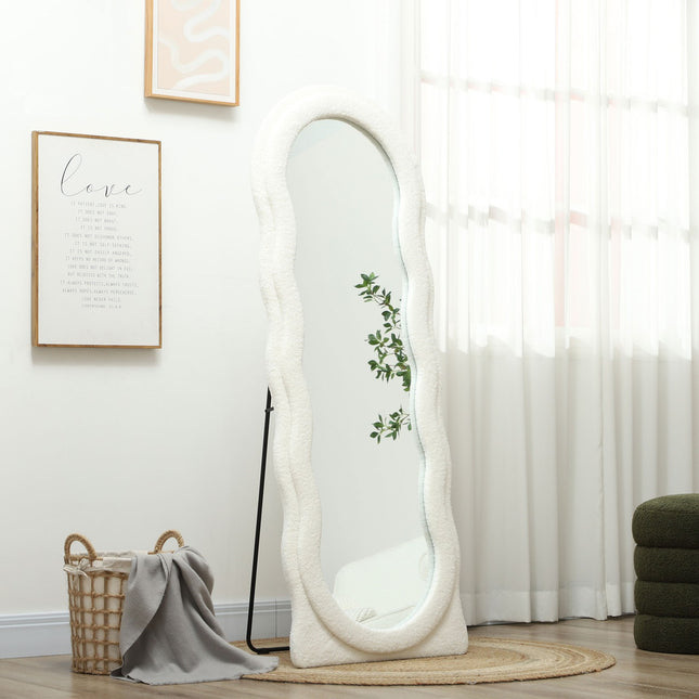 Full length mirror 160 x 60 cm Curved standing mirror with wave design Shatterproof glass White